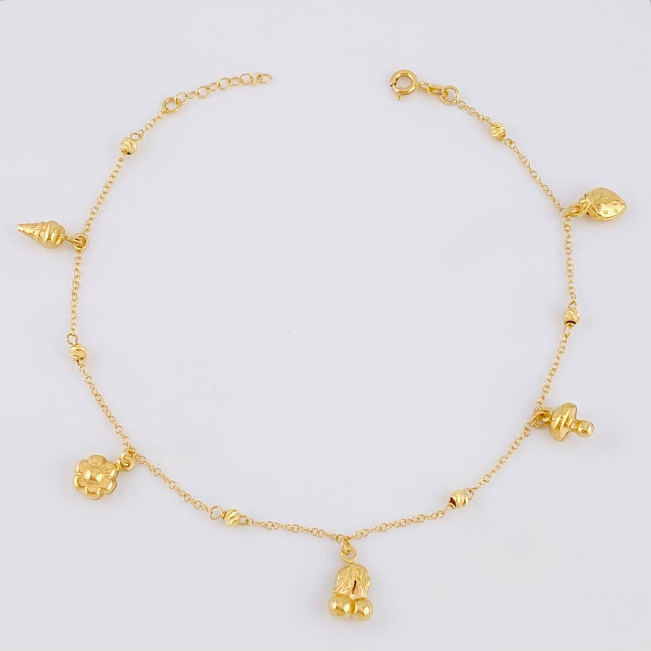 Tobillera Aro Seguido Dije 3.5g / 9 3/4 in / 0.6mm Oro Amarillo 18K