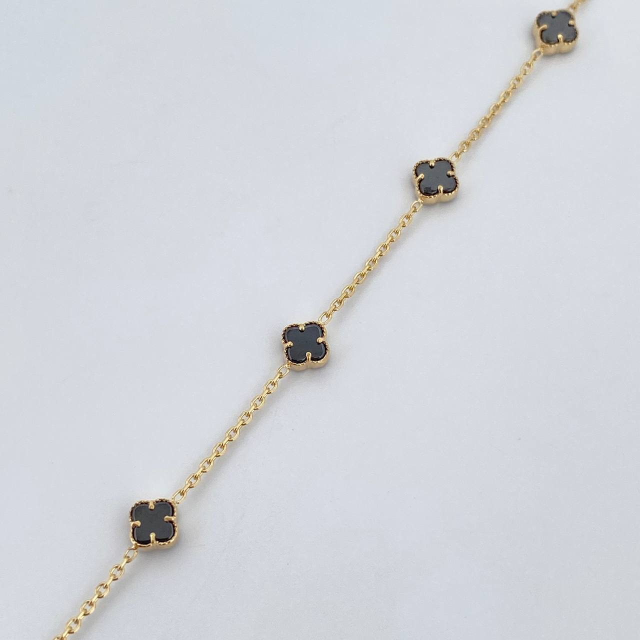 Bracelet Clover Ring Followed 2.35gr / 19.5cm / 1mm Black Onyx Yellow Gold +4 18K &