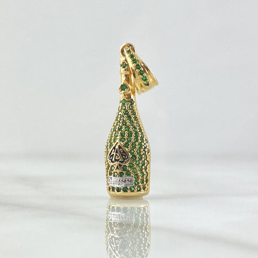 Pendant Champagne Bottle 4.4gr / 3.6cm / Green Zircons 18K Yellow Gold *