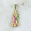 Pendant Virgin of Guadalupe 7.2gr / 4.7cm / Silhouette Green Fuchsia Zircons 18K Yellow Gold *