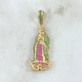 Pendant Virgin of Guadalupe 7.2gr / 4.7cm / Silhouette Green Fuchsia Zircons 18K Yellow Gold *