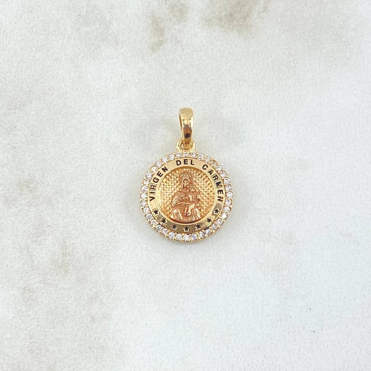 Pendant Virgen del Carmen 2.45gr / 2cm / White Zircons Two-tone Yellow and Rose Gold 18K *