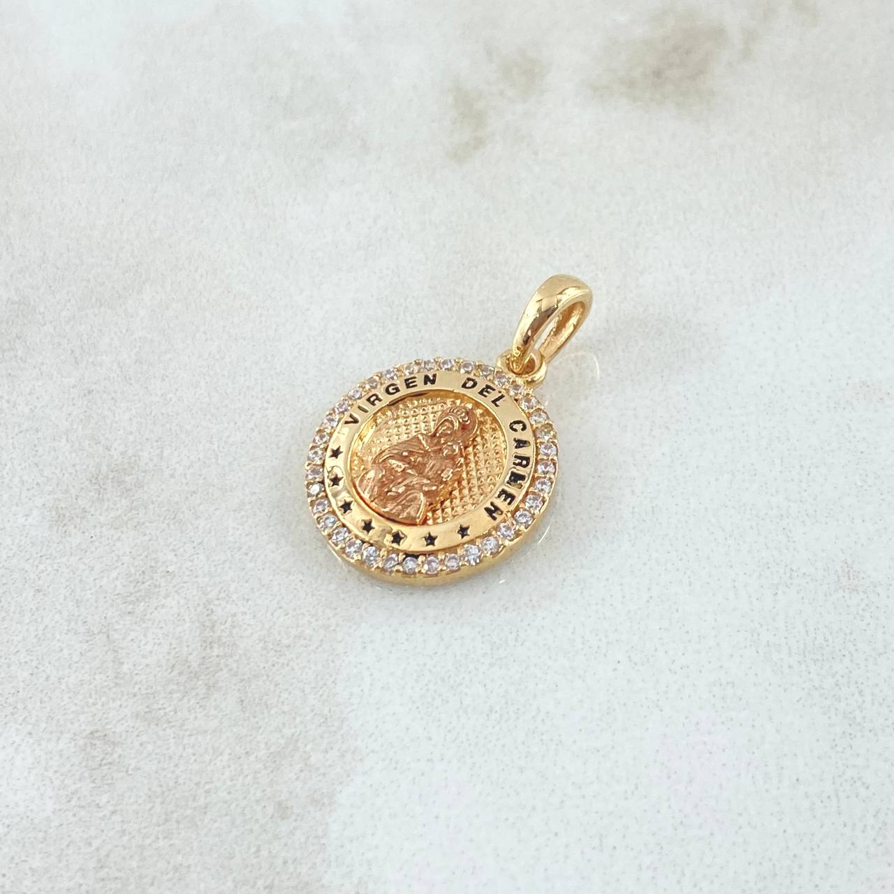 Pendant Virgen del Carmen 2.45gr / 2cm / White Zircons Two-tone Yellow and Rose Gold 18K *