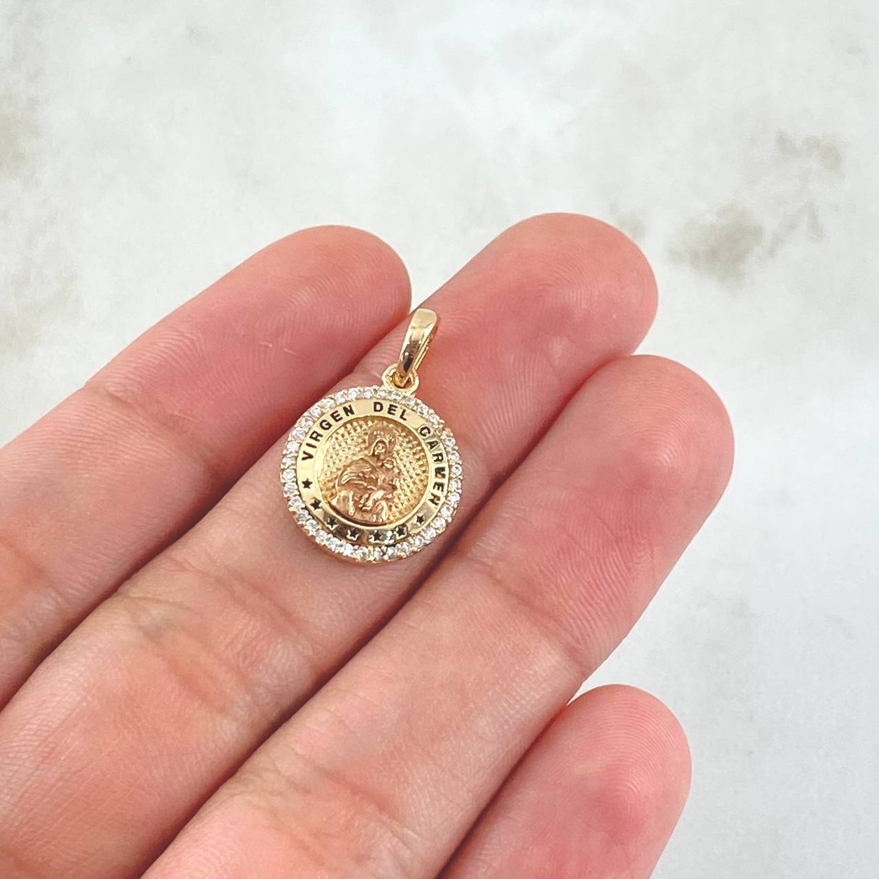 Pendant Virgen del Carmen 2.45gr / 2cm / White Zircons Two-tone Yellow and Rose Gold 18K *