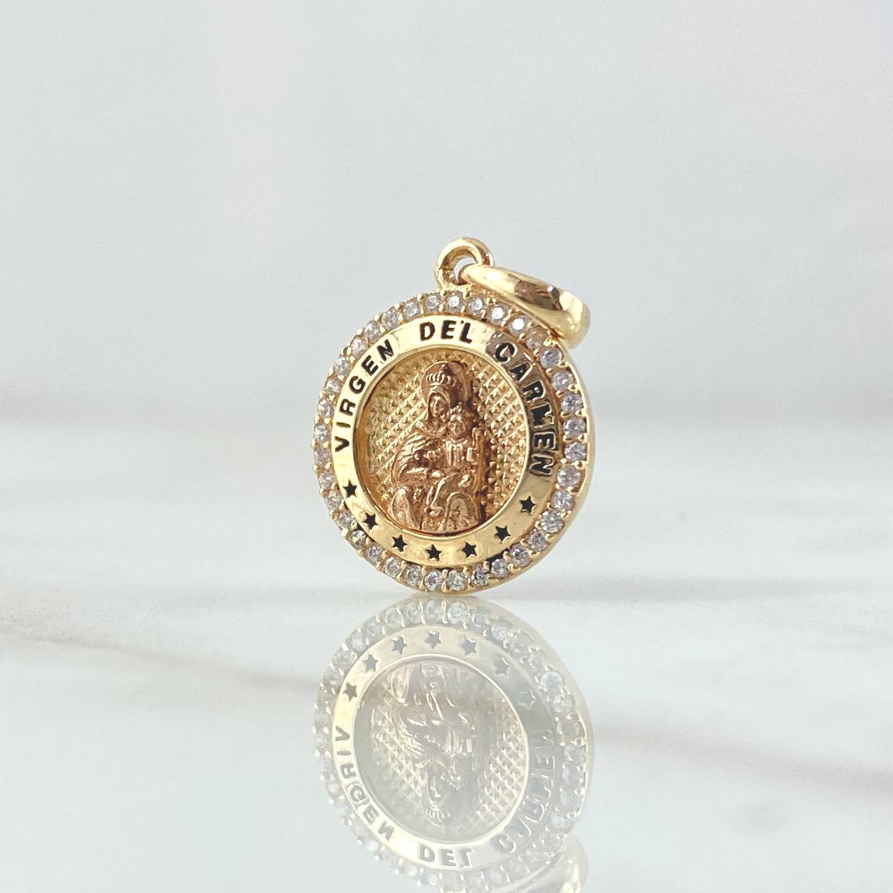 Pendant Virgen del Carmen 2.45gr / 2cm / White Zircons Two-tone Yellow and Rose Gold 18K *