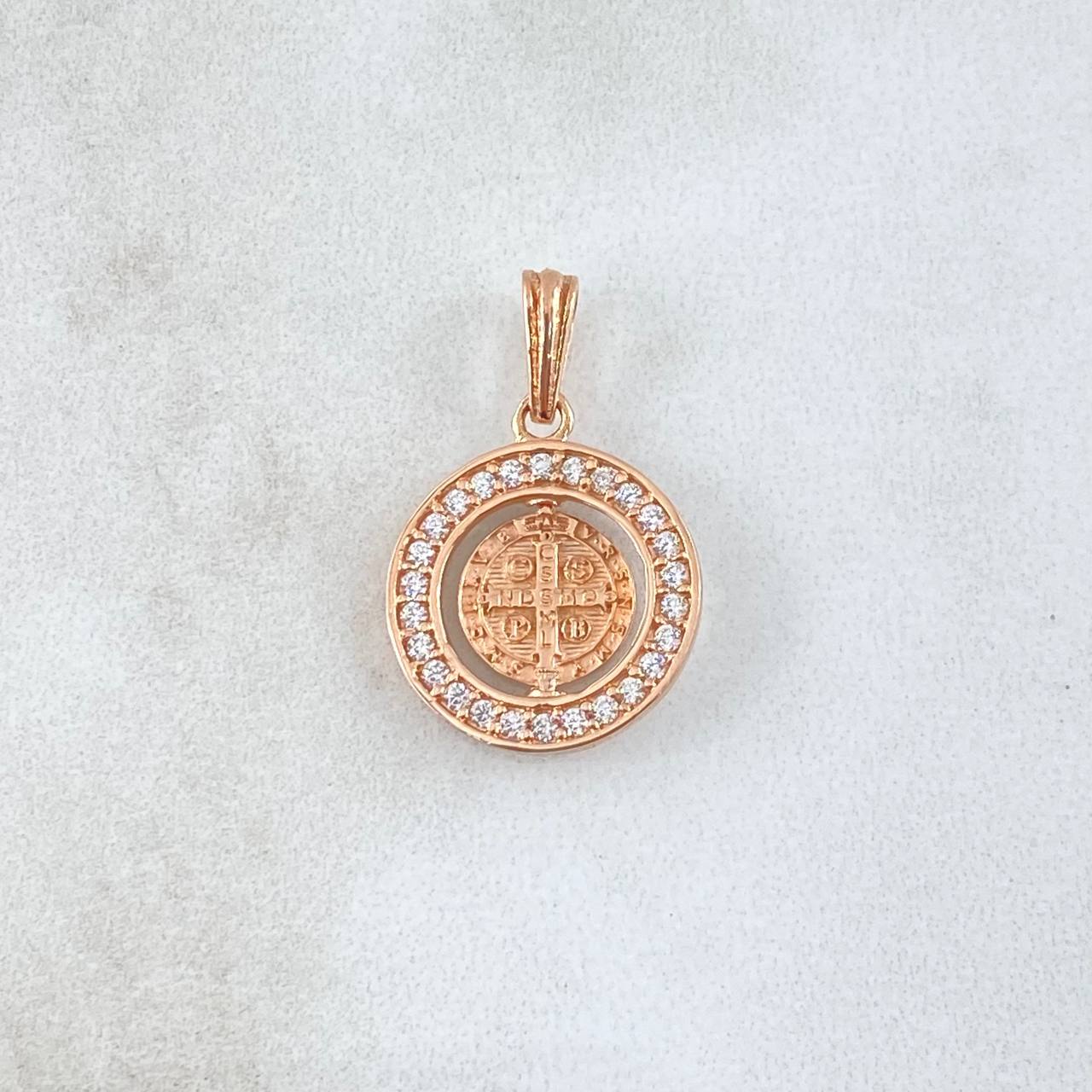 Pendant Saint Benedict On Mobile Hoop 1.9gr / 2.3cm / White Zircons 18K Rose Gold *