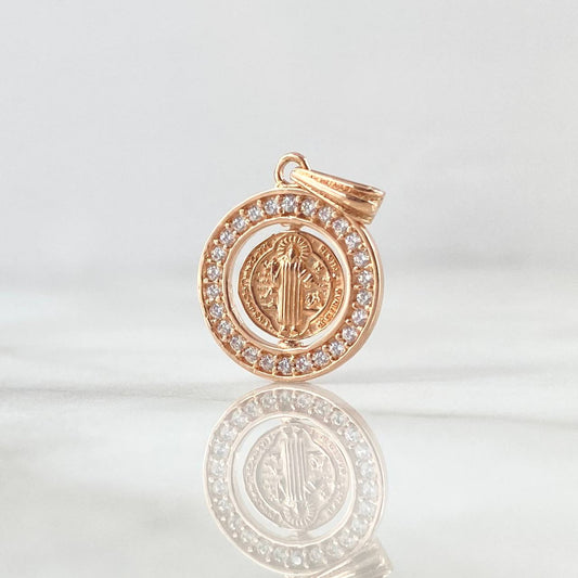 Dije San Benito En Aro Móvil 1.9gr / 2.3cm / Circones Blancos Oro Rosa 18K *