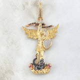 Pendant San Miguel Arcagel 18.4gr / 7.2cm / White Zircon Silhouette Two Yellow Rose Gold 18K *