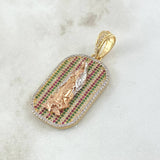 Pendant Virgin of Guadalupe Plate 9.7gr / 4.5cm / Relief White Green Fuchsia Zircons Three 18K Golds *