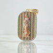 Pendant Virgin of Guadalupe Plate 9.7gr / 4.5cm / Relief White Green Fuchsia Zircons Three 18K Golds *