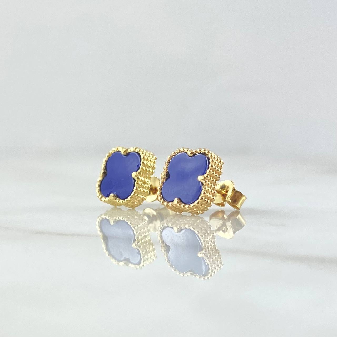 Topos Trébol VCyA 2.15gr / 8mm Azul Punteado Broche Mariposa Oro Amarillo 18K *