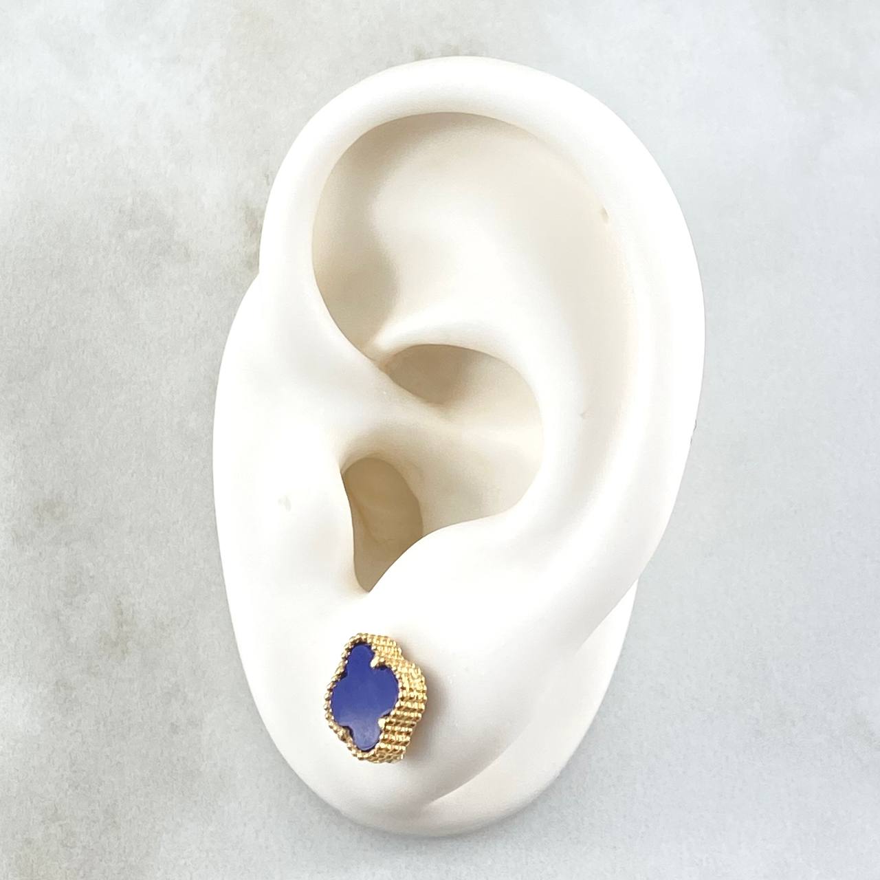 Topos Trébol VCyA 2.15gr / 8mm Azul Punteado Broche Mariposa Oro Amarillo 18K *