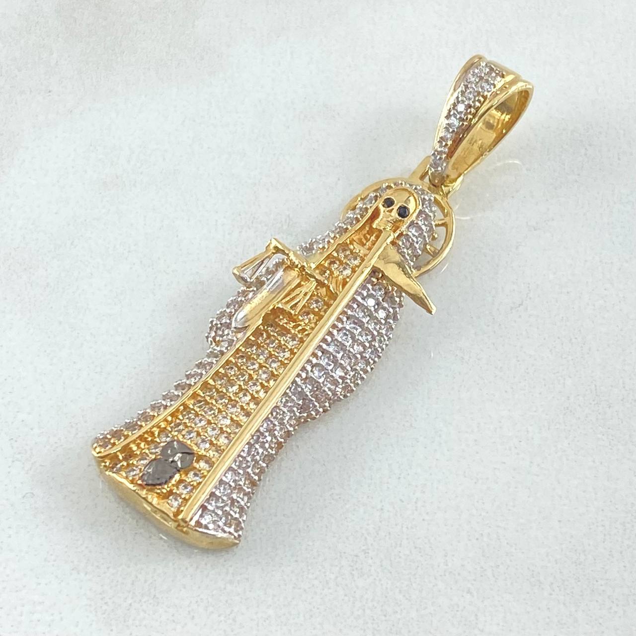 Dije Santa Muerte 7.35gr / 4.8cm-Circones Blancos Dos Oros Amarillo Blanco 18K