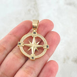 Pendant Compass 7.95gr / 1.6in-White Zirconia 18K Gold