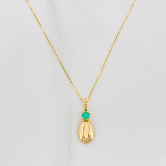 Set Cadena Veneciana + Dije Grano Cafe Esmeralda 08Pts / 1.35 g / 19 3/4 in Oro Amarillo 18K