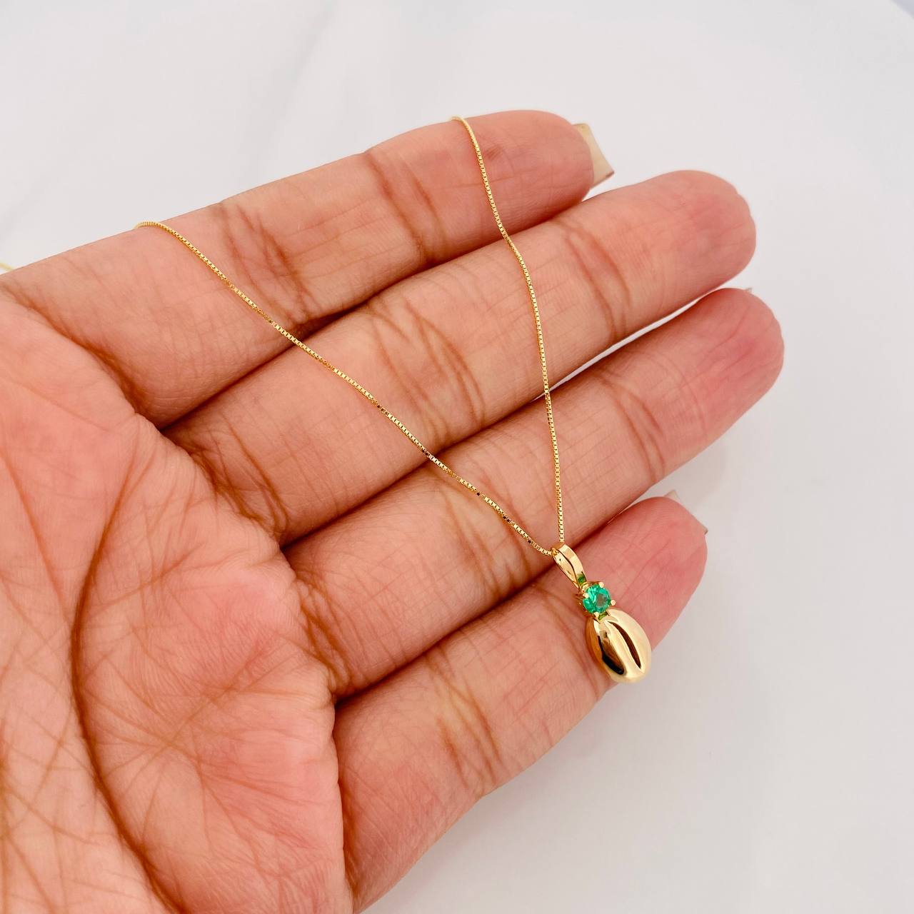 Set Cadena Veneciana + Dije Grano Cafe Esmeralda 08Pts / 1.35 g / 19 3/4 in Oro Amarillo 18K