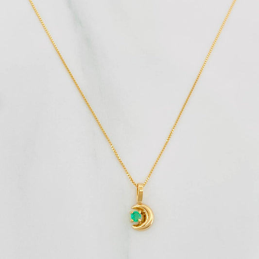 Set Cadena Veneciana + Dije Media Luna Esmeralda 03Pts / 1.25 g / 17 3/4 in Oro Amarillo 18K