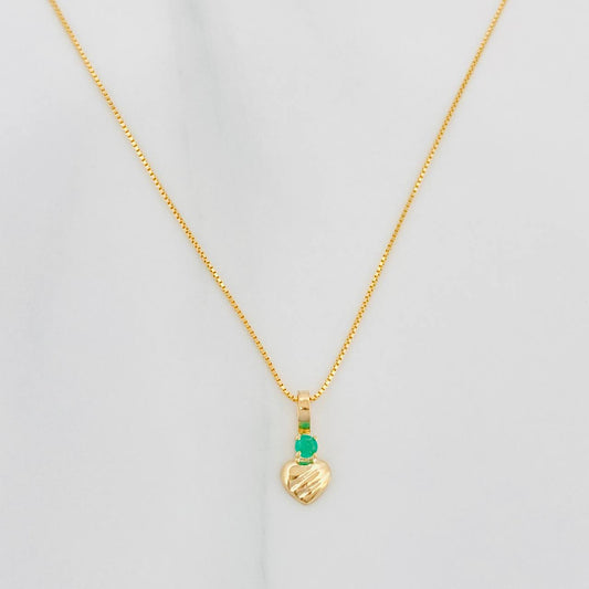 Set Cadena Veneciana + Dije Corazon Esmeralda 03Pts / 1.2 g / 17 3/4 in Oro Amarillo 18K