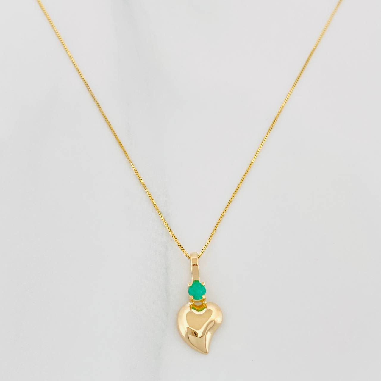 Set Cadena Veneciana + Dije Corazon Esmeralda 06Pts / 1.35 g / 19 3/4 in Oro Amarillo 18K