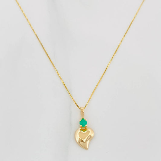 Set Cadena Veneciana + Dije Corazon Esmeralda 06Pts / 1.45 g / 19 1/2 in Oro Amarillo 18K