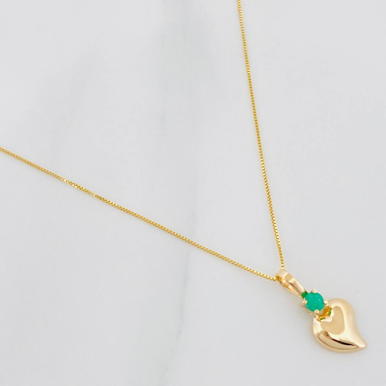 Set Cadena Veneciana + Dije Corazon Esmeralda 06Pts / 1.35 g / 19 3/4 in Oro Amarillo 18K