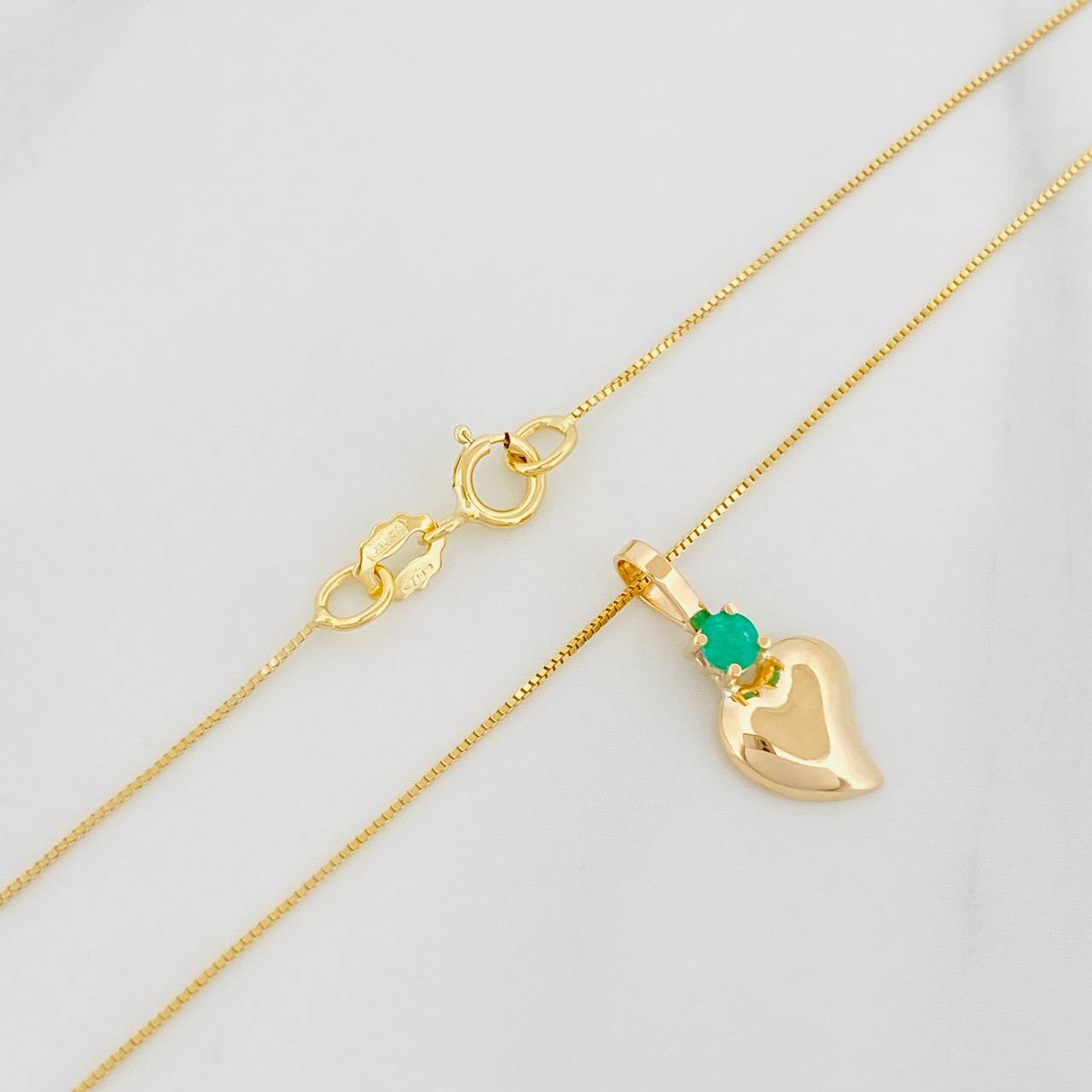 Set Cadena Veneciana + Dije Corazon Esmeralda 06Pts / 1.35 g / 19 3/4 in Oro Amarillo 18K