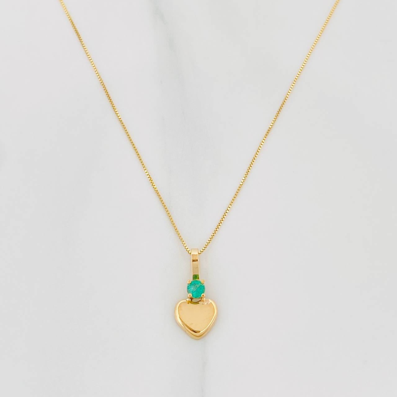 Set Cadena Veneciana + Dije Corazon Esmeralda 06Pts / 1.2 g / 19 3/4 in Oro Amarillo 18K