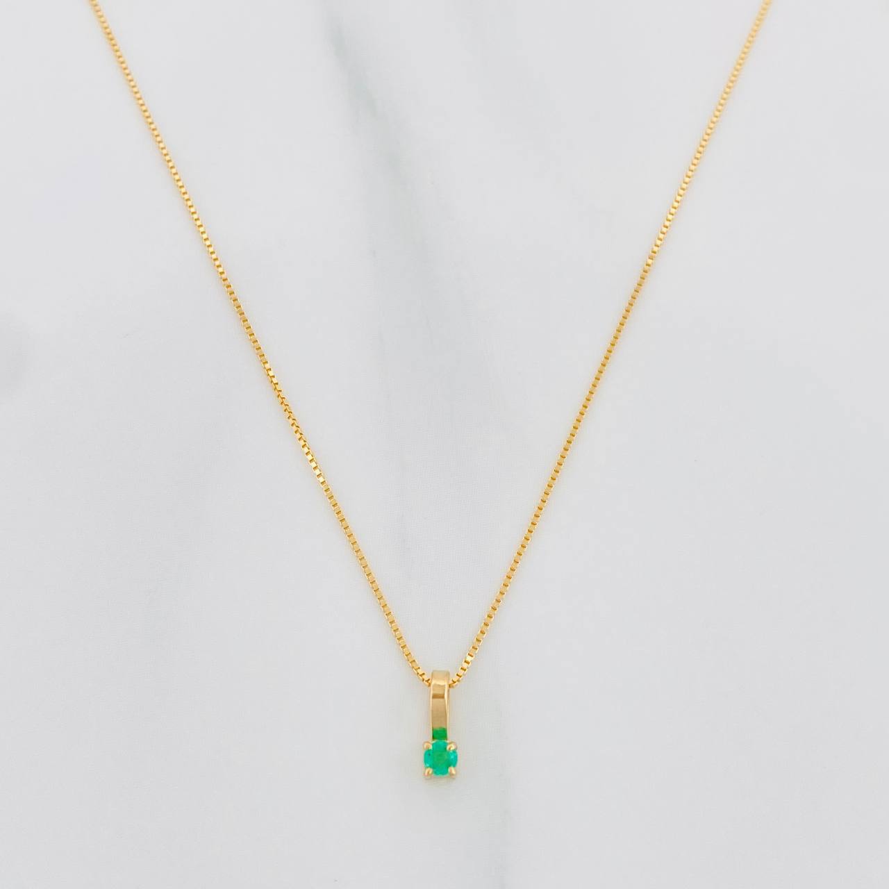 Venetian Chain Set + Emerald Circle Pendant 03Pts / 1.1 g / 17 3/4 in 18K Yellow Gold