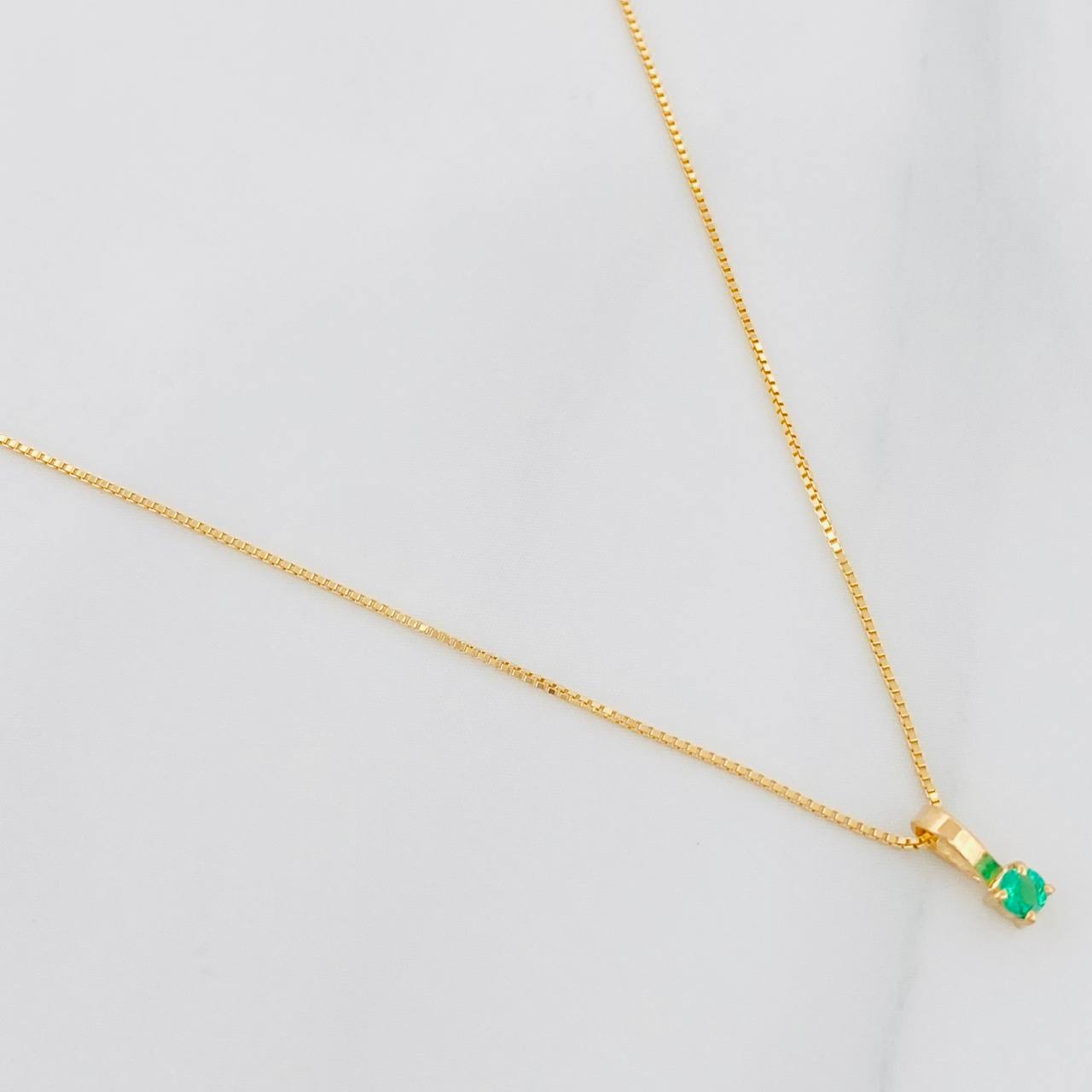 Venetian Chain Set + Emerald Circle Pendant 04Pts / 1.1 g / 17 3/4 in 18K Yellow Gold