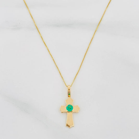 Set Cadena Veneciana + Dije Cruz Esmeralda 06Pts / 1.3 g / 19 3/4 in Oro Amarillo 18K