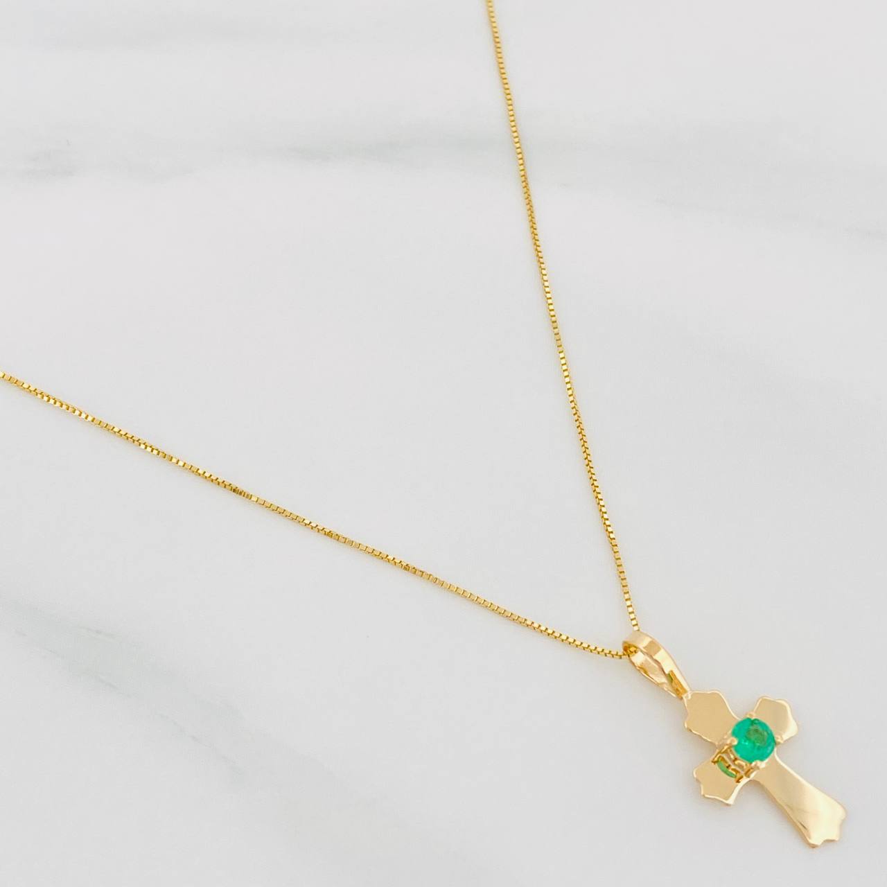 Venetian Chain Set + Emerald Cross Pendant 05Pts / 1.3 g / 19 3/4 in 18K Yellow Gold