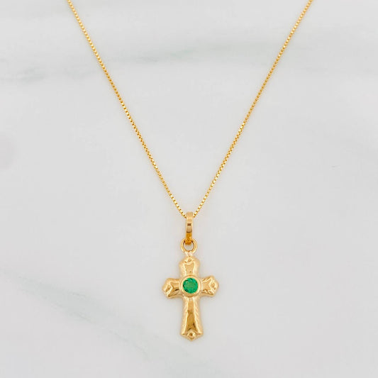 Set Cadena Veneciana + Dije Cruz Esmeralda 05Pts / 1.5 g / 20 in Oro Amarillo 18K