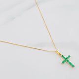 Set Cadena Veneciana + Dije Cruz Esmeralda 19Pts / 1.85 g / 19 3/4 in Oro Amarillo 18K