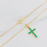 Set Cadena Veneciana + Dije Cruz Esmeralda 19Pts / 1.85 g / 19 3/4 in Oro Amarillo 18K