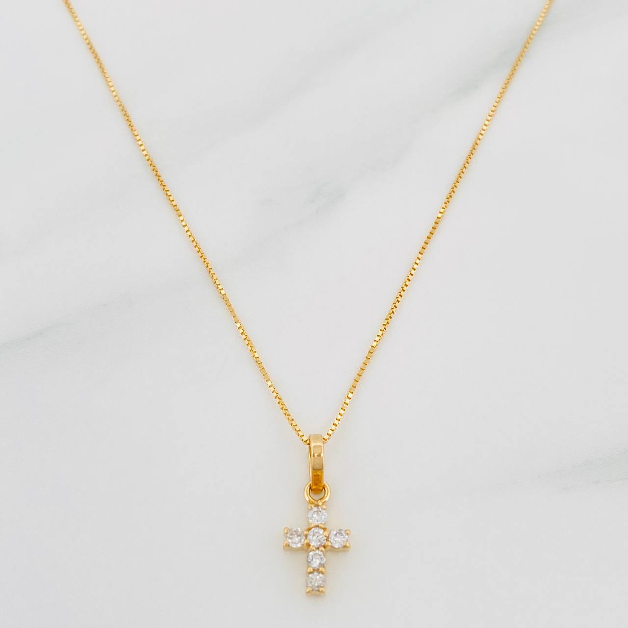 Set Cadena Veneciana + Dije Cruz Diamantes 10Pts / 1.3 g / 17 3/4 in Oro Amarillo 18K