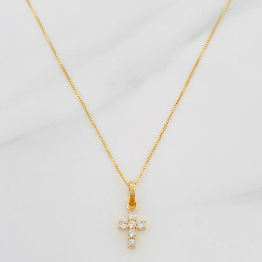 Set Cadena Veneciana + Dije Cruz Diamantes 10Pts / 1.4 g / 17 3/4 in Oro Amarillo 18K
