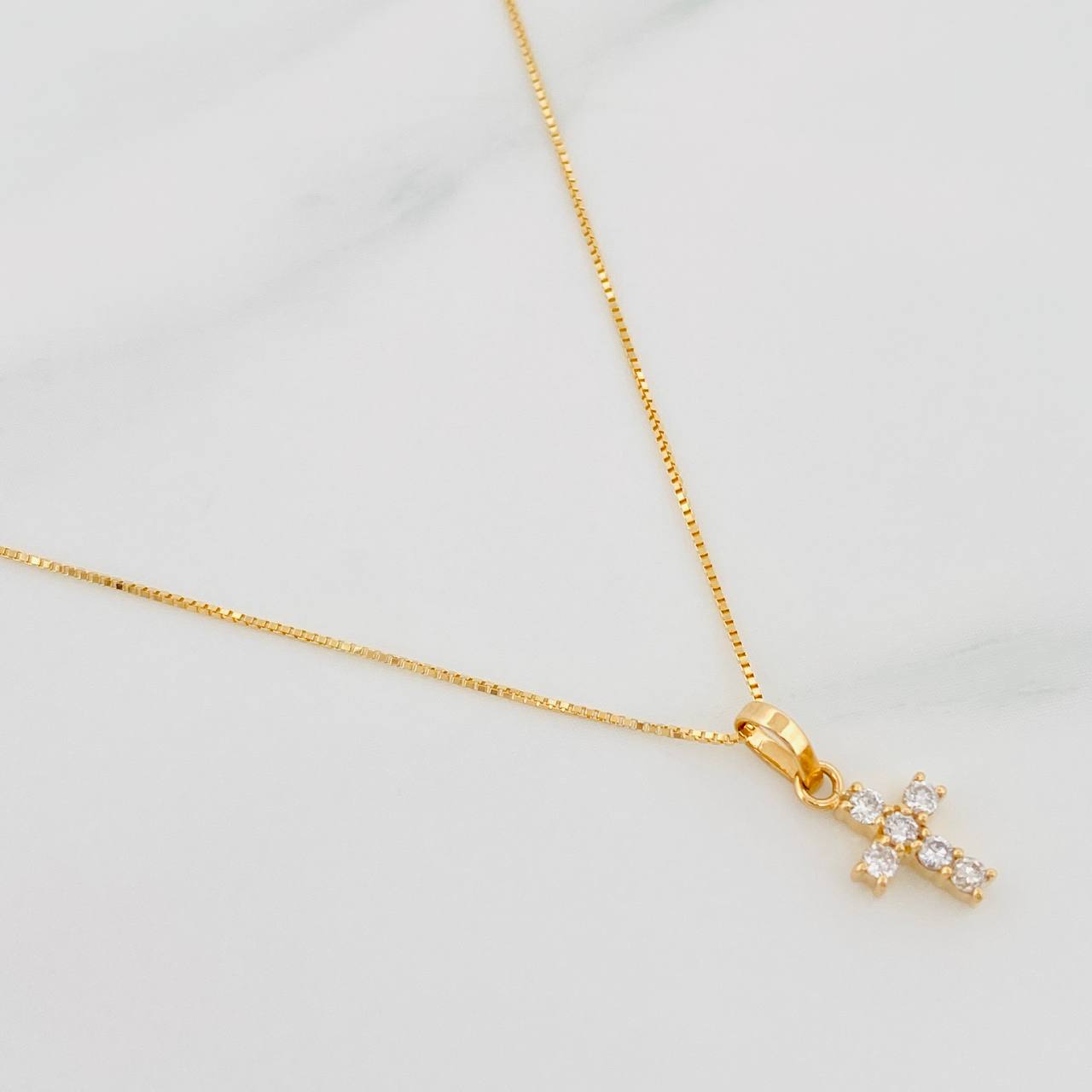 Set Cadena Veneciana + Dije Cruz Diamantes 10Pts / 1.3 g / 17 3/4 in Oro Amarillo 18K