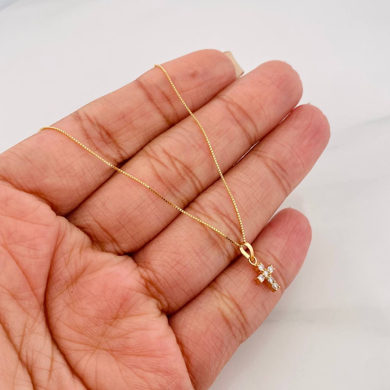 Set Cadena Veneciana + Dije Cruz Diamantes 10Pts / 1.3 g / 17 3/4 in Oro Amarillo 18K