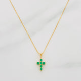 Set Cadena Veneciana + Dije Cruz Esmeralda 10Pts / 1.3 g / 17 3/4 in Oro Amarillo 18K