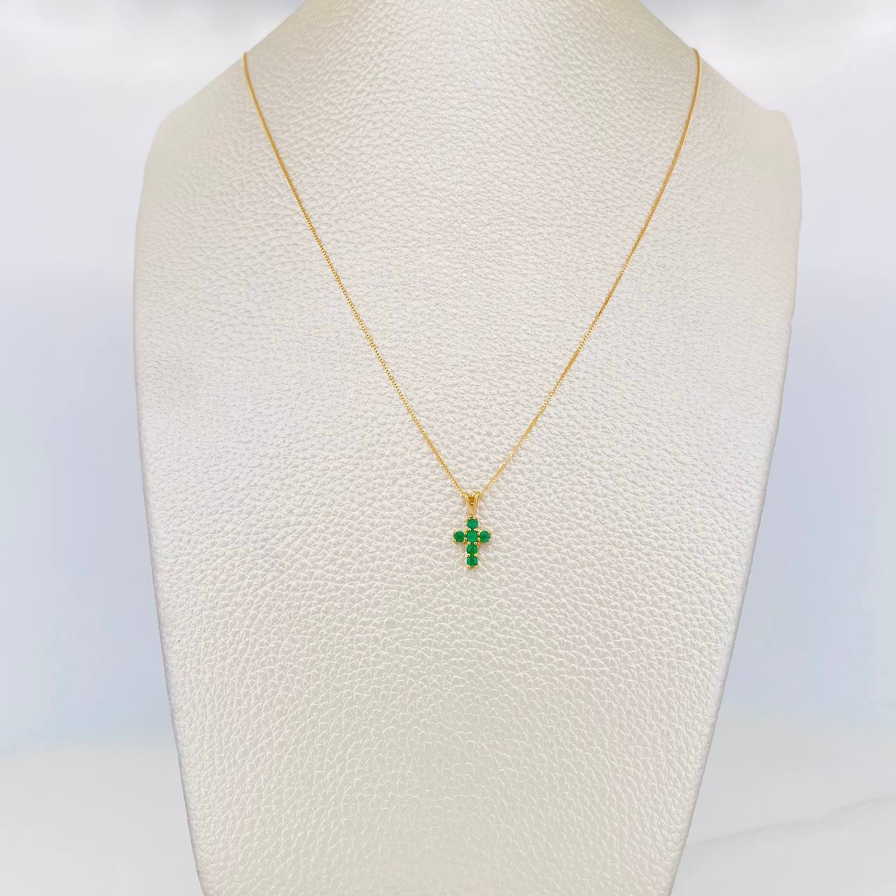 Set Cadena Veneciana + Dije Cruz Esmeralda 10Pts / 1.3 g / 17 3/4 in Oro Amarillo 18K