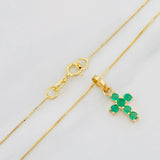Set Cadena Veneciana + Dije Cruz Esmeralda 10Pts / 1.3 g / 17 3/4 in Oro Amarillo 18K