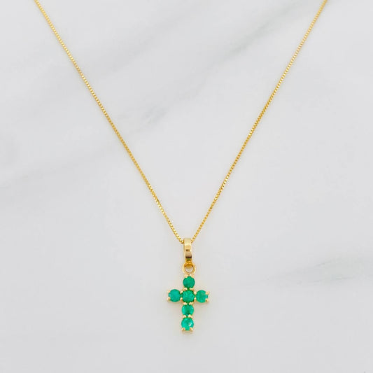 Set Cadena Veneciana + Dije Cruz Esmeralda 08Pts / 1.25 g / 17 3/4 in Oro Amarillo 18K