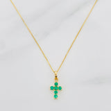 Set Cadena Veneciana + Dije Cruz Esmeralda 08Pts / 1.25 g / 17 3/4 in Oro Amarillo 18K
