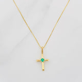 Set Cadena Veneciana + Dije Cruz Esmeralda 06Pts / 1.3 g / 19 3/4 in Oro Amarillo 18K