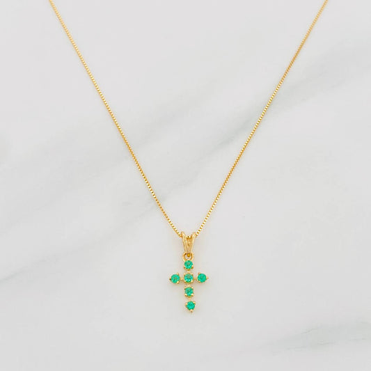 Set Cadena Veneciana + Dije Cruz Esmeralda 10Pts / 1.35 g / 17 3/4 in Oro Amarillo 18K