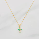 Set Cadena Veneciana + Dije Cruz Esmeralda 22Pts / 1.6 g / 17 3/4 in Oro Amarillo 18K