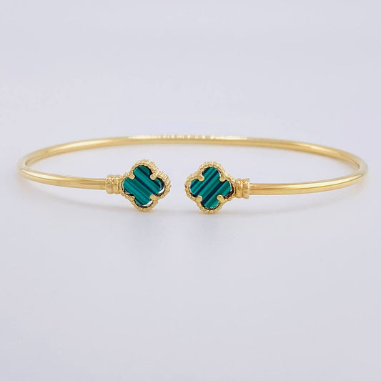 Bracelet Hoop Clover Green Malachite 3.4 g / 7 1/4 in / 3.7 mm Yellow Gold 18K