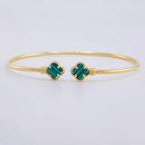 Pulso Aro Trebol Malaquita Verde 3.4 g / 7 1/4 in / 3.7 mm Oro Amarillo 18K