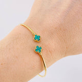 Pulso Aro Trebol Malaquita Verde 3.4 g / 7 1/4 in / 3.7 mm Oro Amarillo 18K