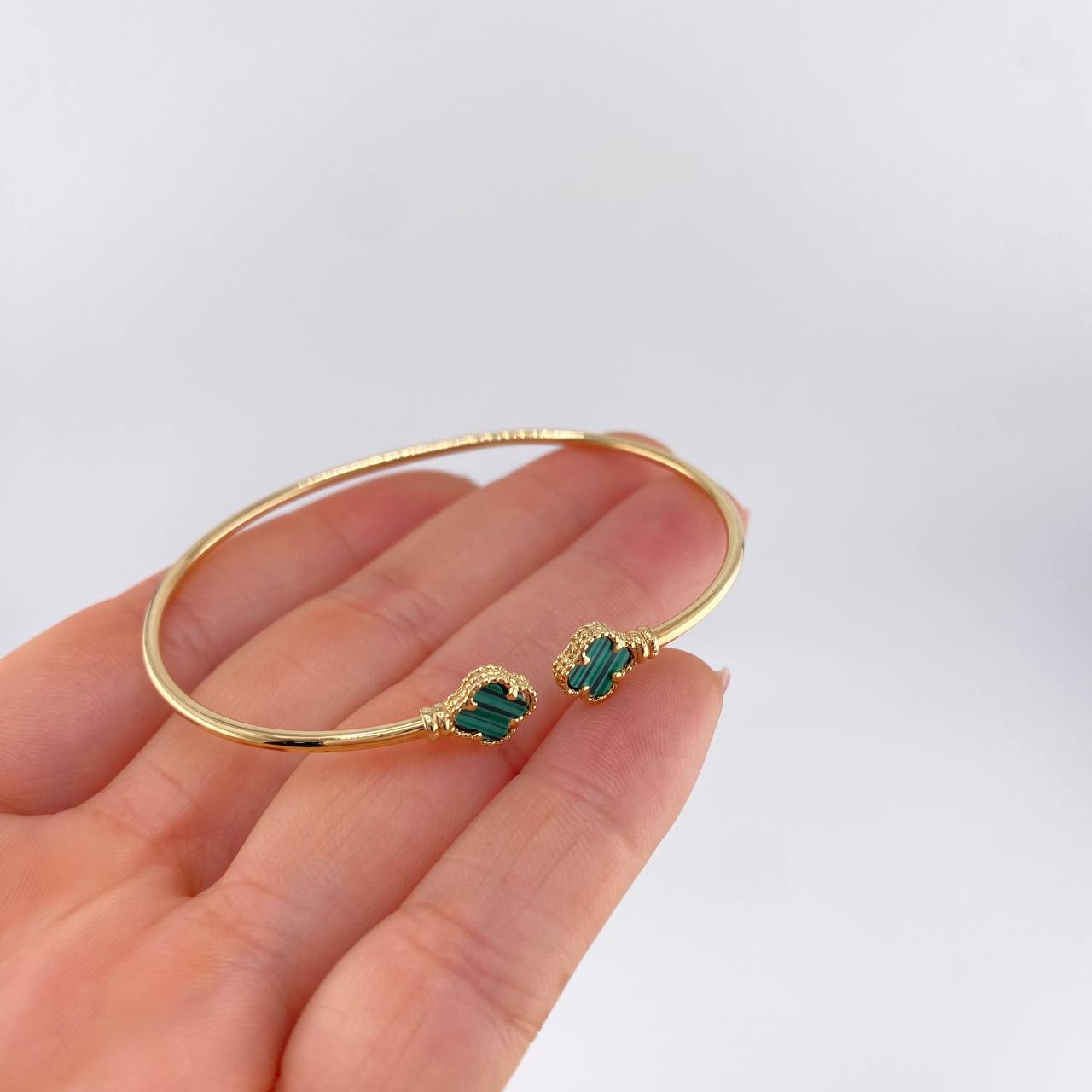 Pulso Aro Trebol Malaquita Verde 3.4 g / 7 1/4 in / 3.7 mm Oro Amarillo 18K